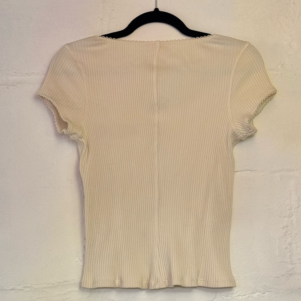 Free People Cream Ribbed Button-Down Top - Picture 3 of 8